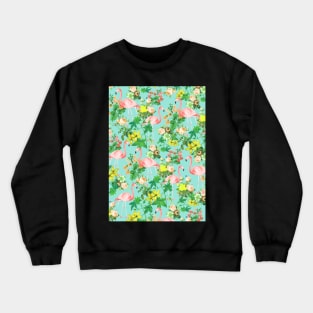 Flamingos print, Flowers pattern, Vintage flowers, Botanical illustration, Roses, orange, Pattern, Modern art, Wall art, Print, Minimalistic, Modern Crewneck Sweatshirt